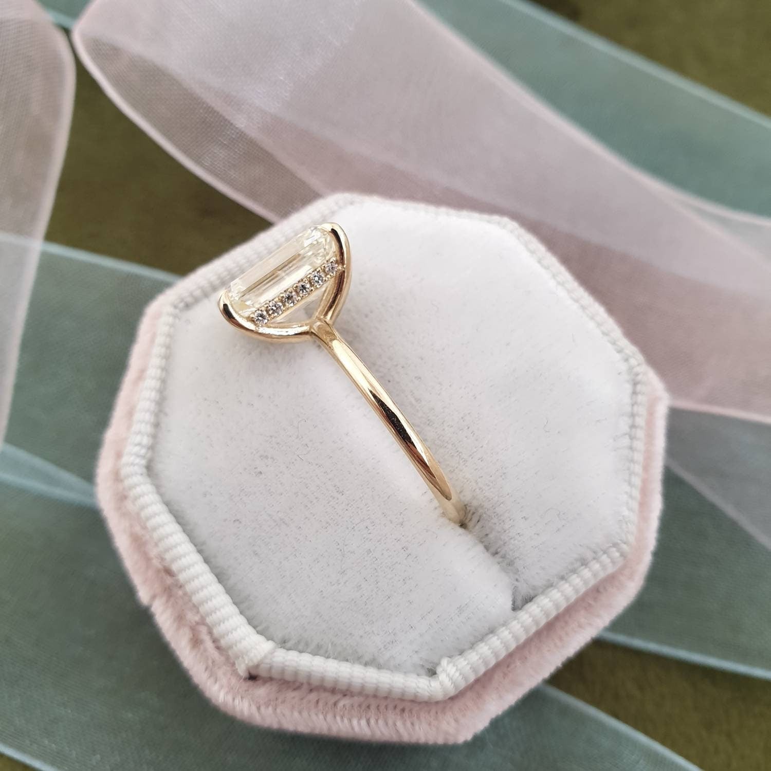 Emerald Hidden Halo Lab Grown Diamond Engagement Ring