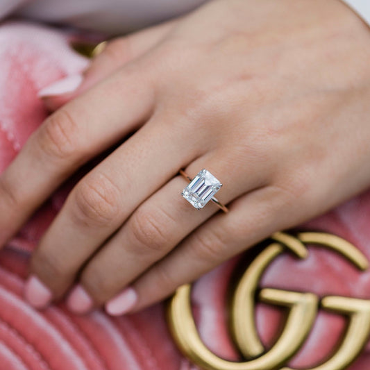 Emerald Hidden Halo Lab Grown Diamond Engagement Ring