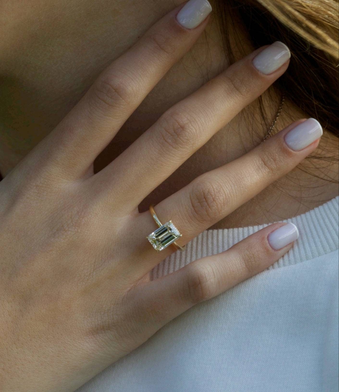 Emerald Hidden Halo Lab Grown Diamond Engagement Ring