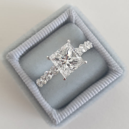 Princess Cut Pave Lab Grown Diamond Engagement Ring