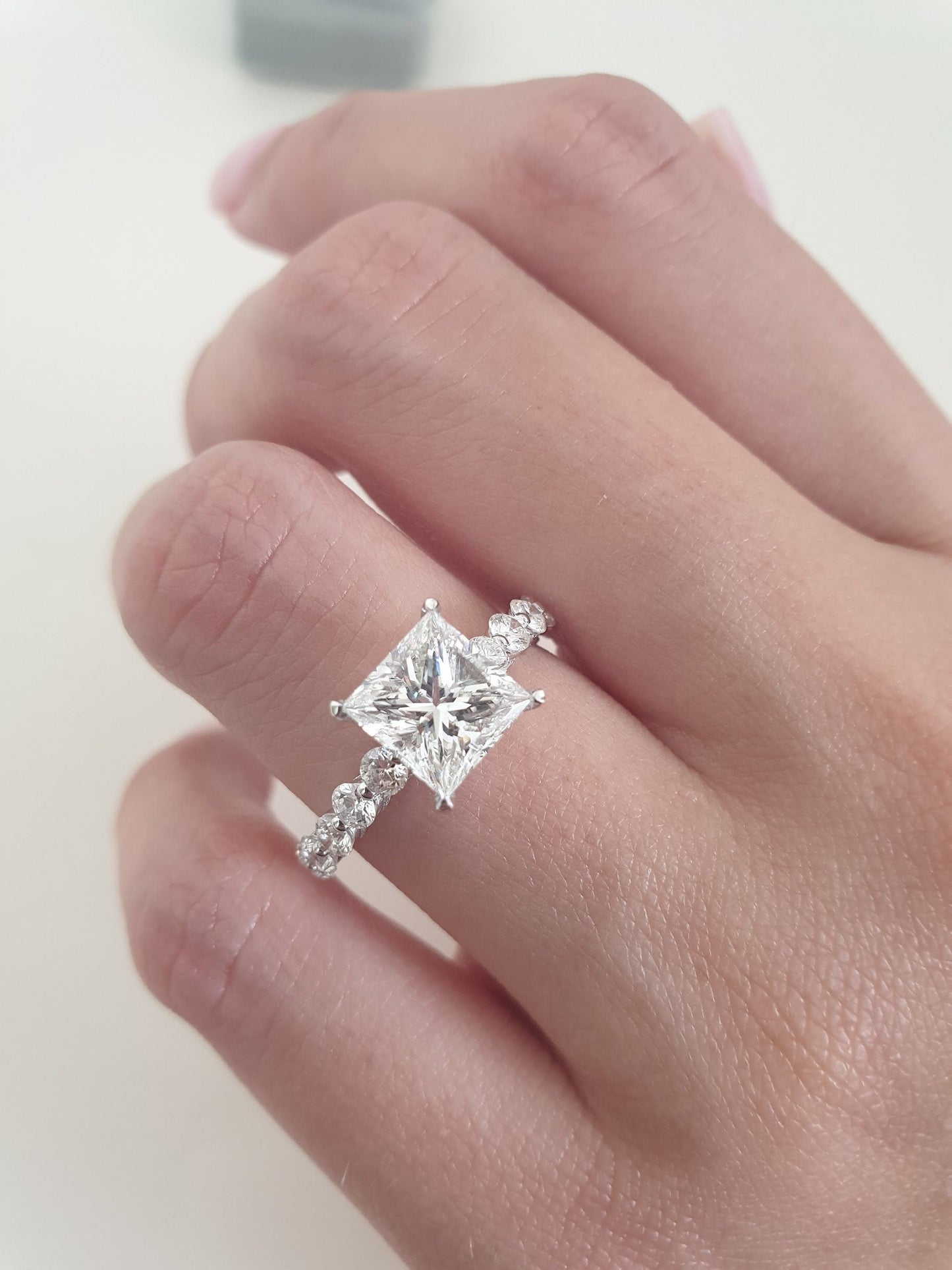Princess Cut Pave Lab Grown Diamond Engagement Ring