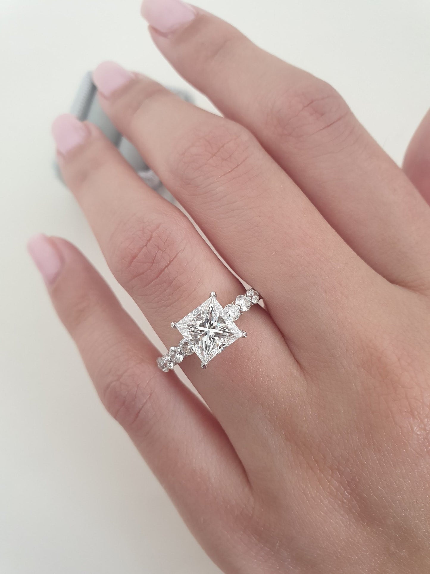 Princess Cut Pave Lab Grown Diamond Engagement Ring