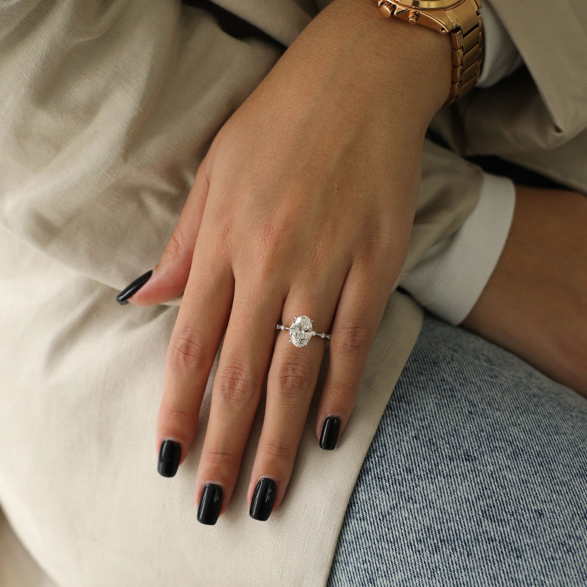 Oval Cut Pave Lab Grown Diamond Engagement Ring