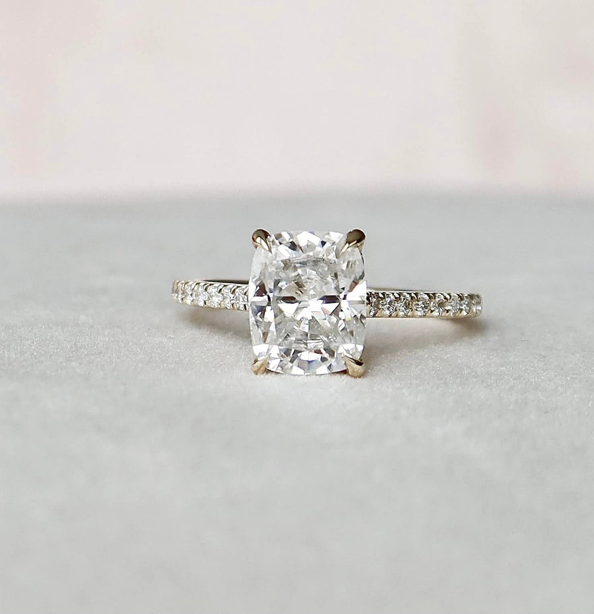 2.5 CT Cushion Hidden Halo & Pave Setting Moissanite Engagement Ring 2