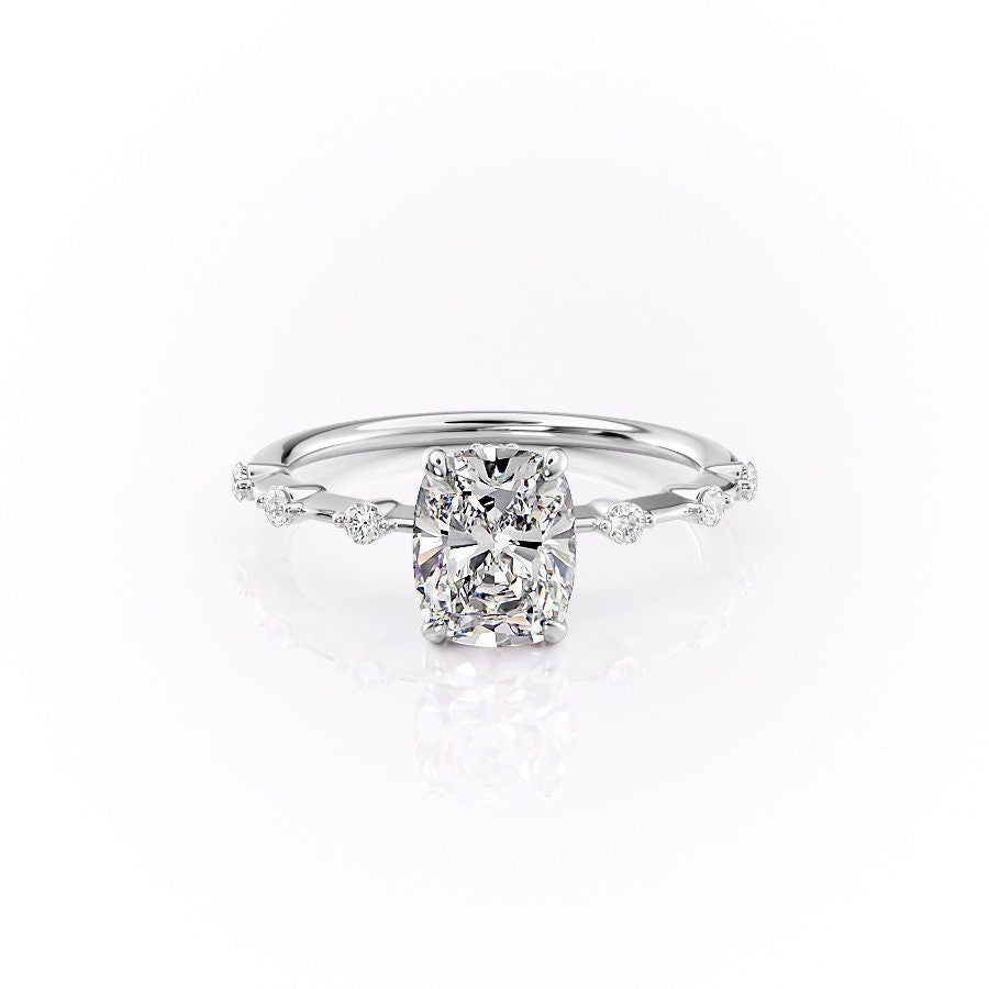 2.0 CT Cushion Dainty Pave Moissanite Engagement Ring 4