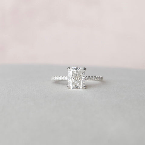 1.5 CT Cushion Hidden Halo Pave Moissanite Engagement Ring 2