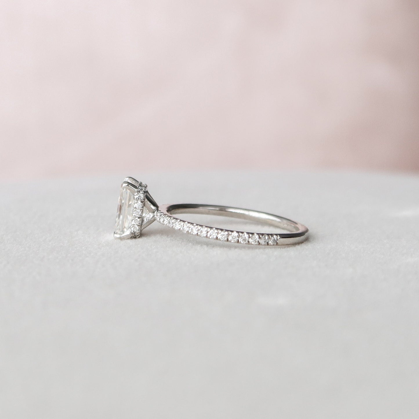 1.5 CT Radiant Hidden Halo Pave Moissanite Engagement Ring 6