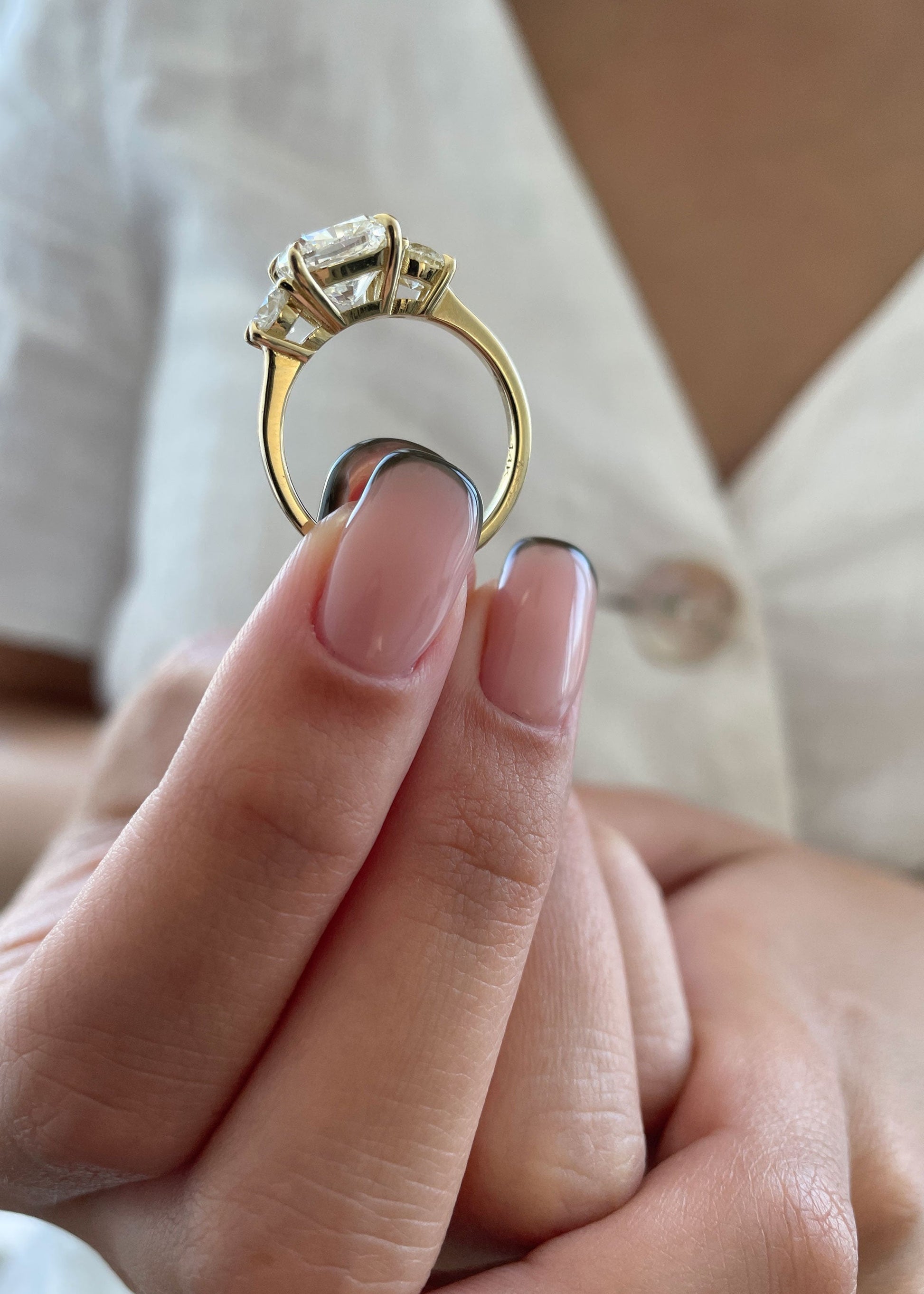 2.6 CT Cushion Three Stone Lab Grown Diamond Engagement Ring