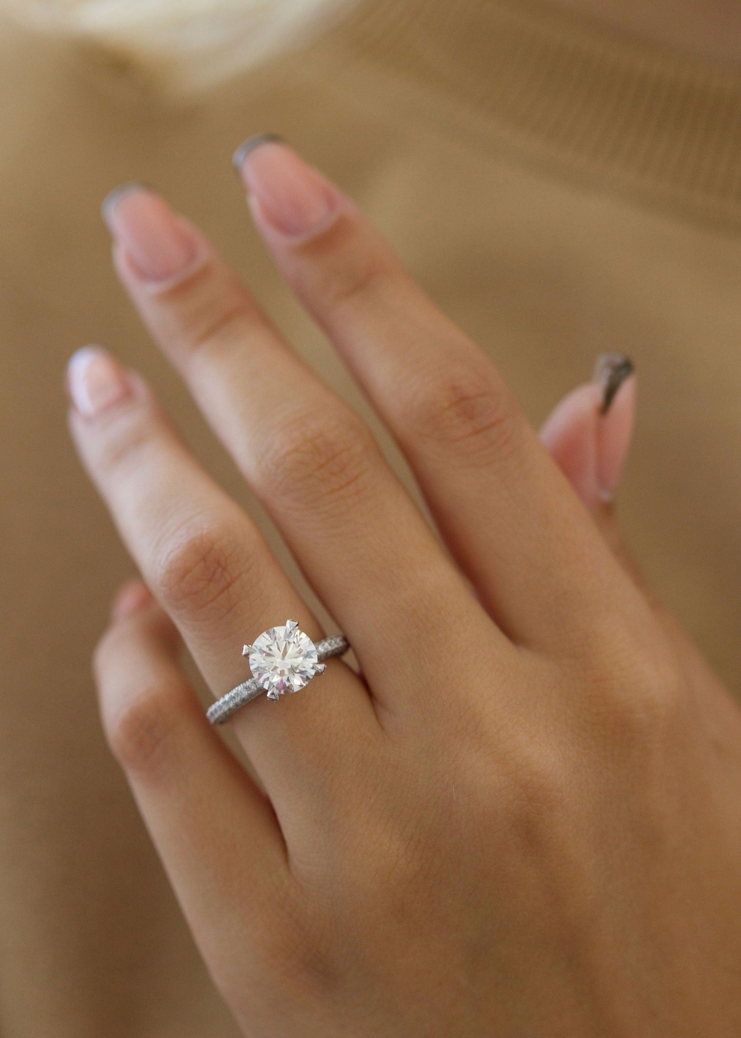 Round Cut Pave Lab Grown Diamond Engagement Ring