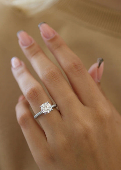 Round Cut Pave Lab Grown Diamond Engagement Ring