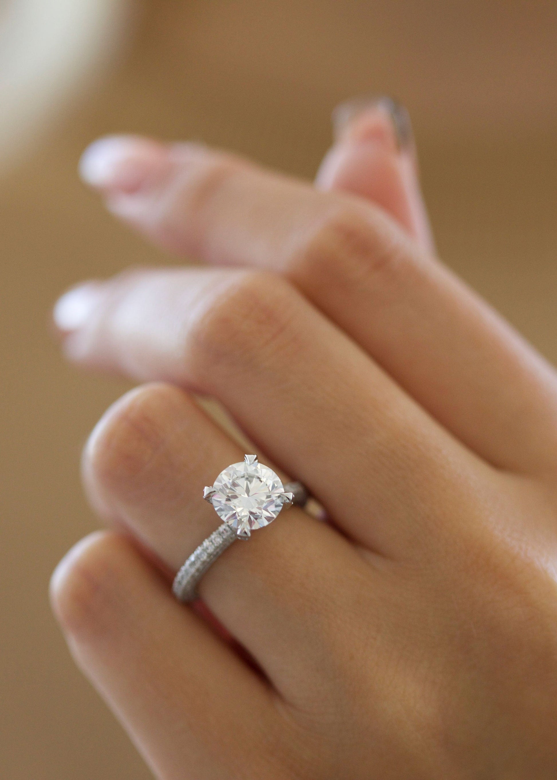 Round Cut Pave Lab Grown Diamond Engagement Ring