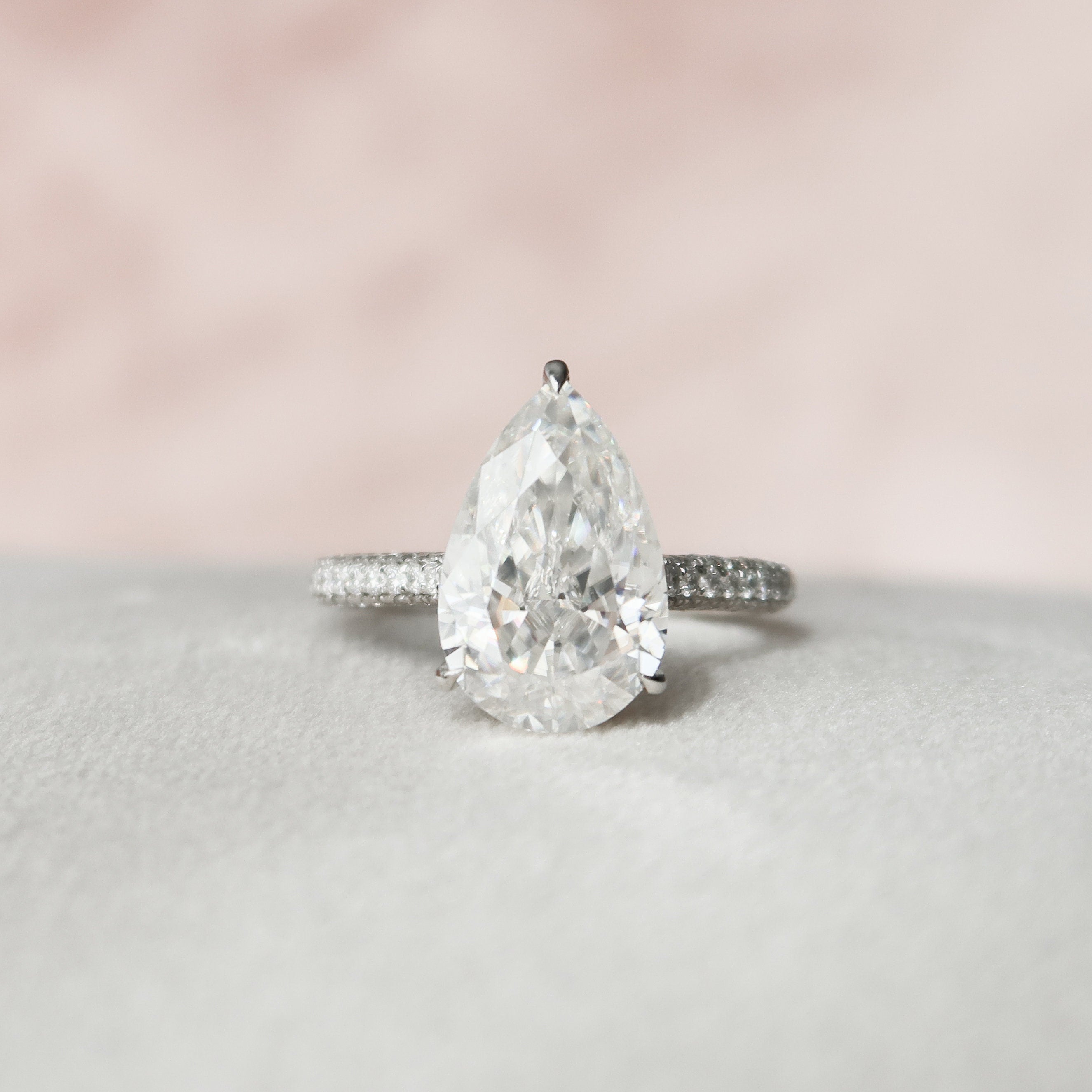 5.0 CT Pear Pave Setting Moissanite Engagement Ring 6