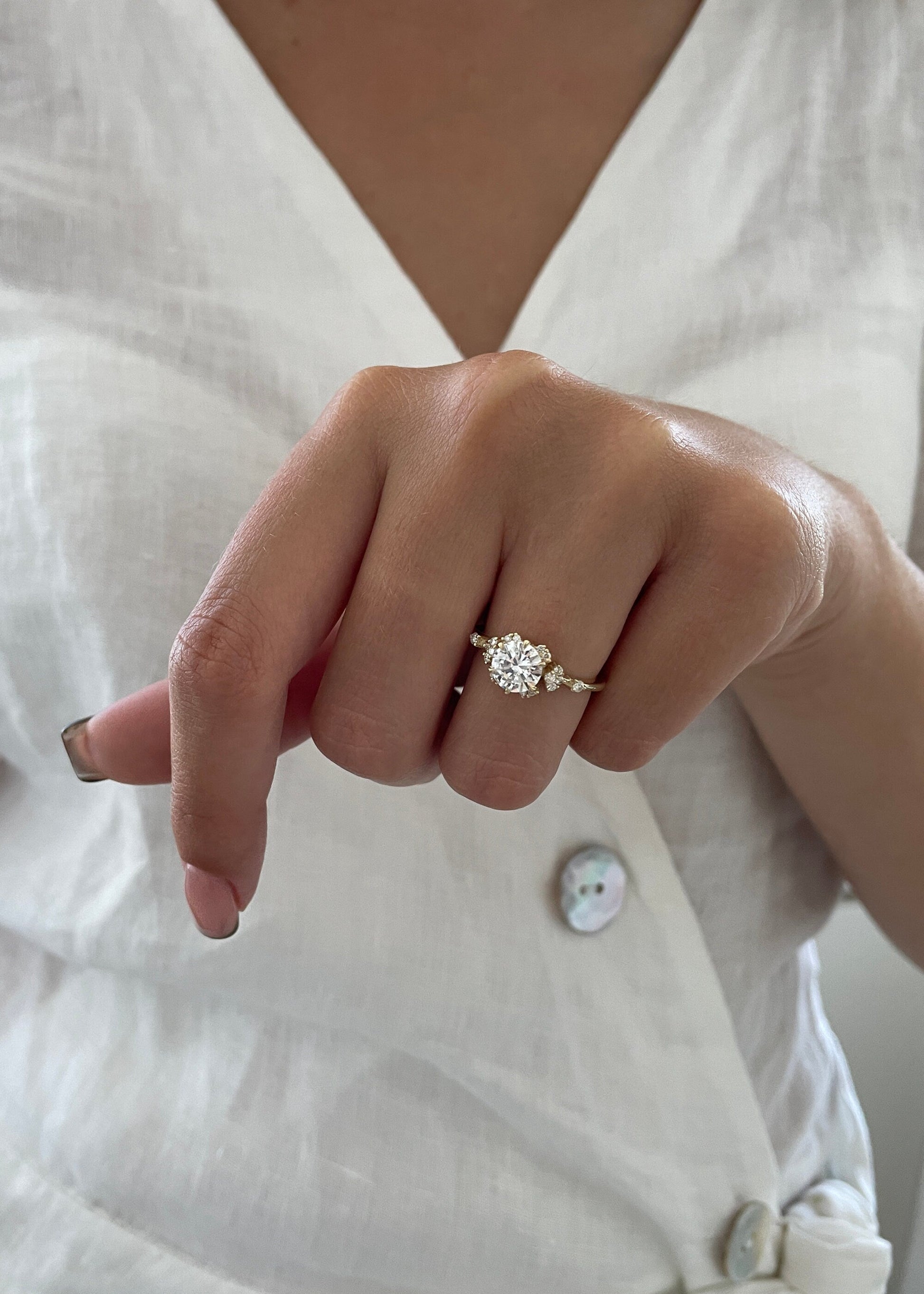 Round Cluster Lab Grown Diamond Engagement Ring