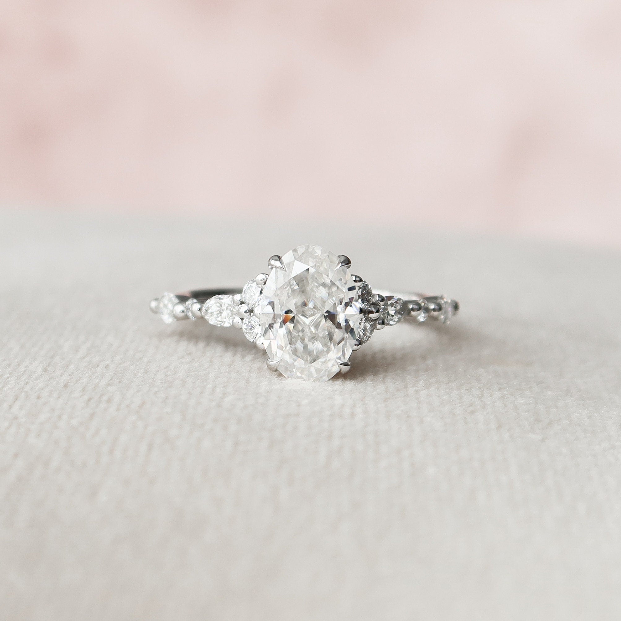 1.5 CT Oval Pave Moissanite Engagement Ring 5