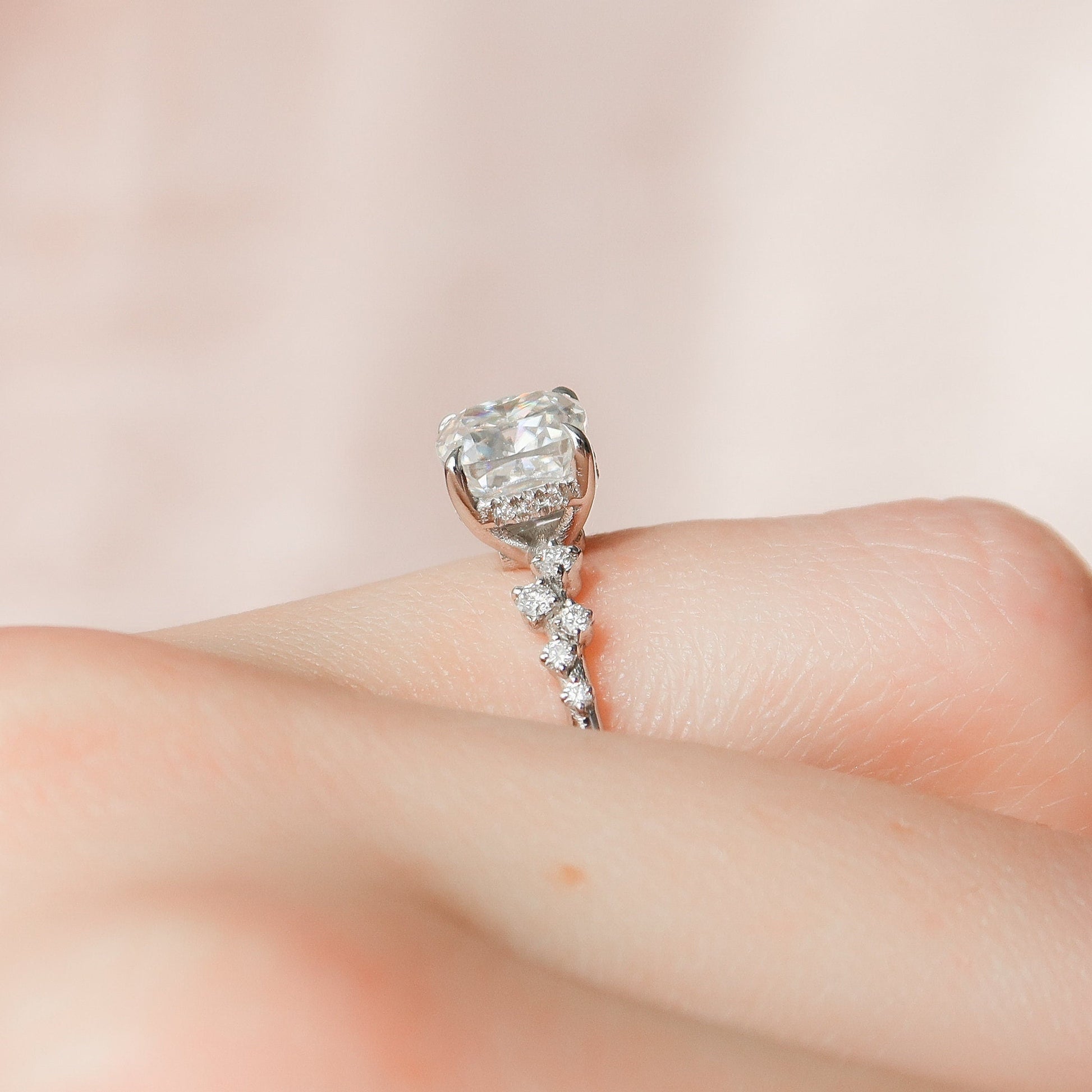 1.50 CT Cushion Pave Setting Moissanite Engagement Ring 6