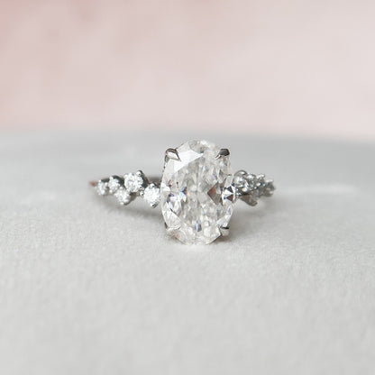 2.0 CT Oval Cut Cluster Style Pave Moissanite Engagement Ring 9
