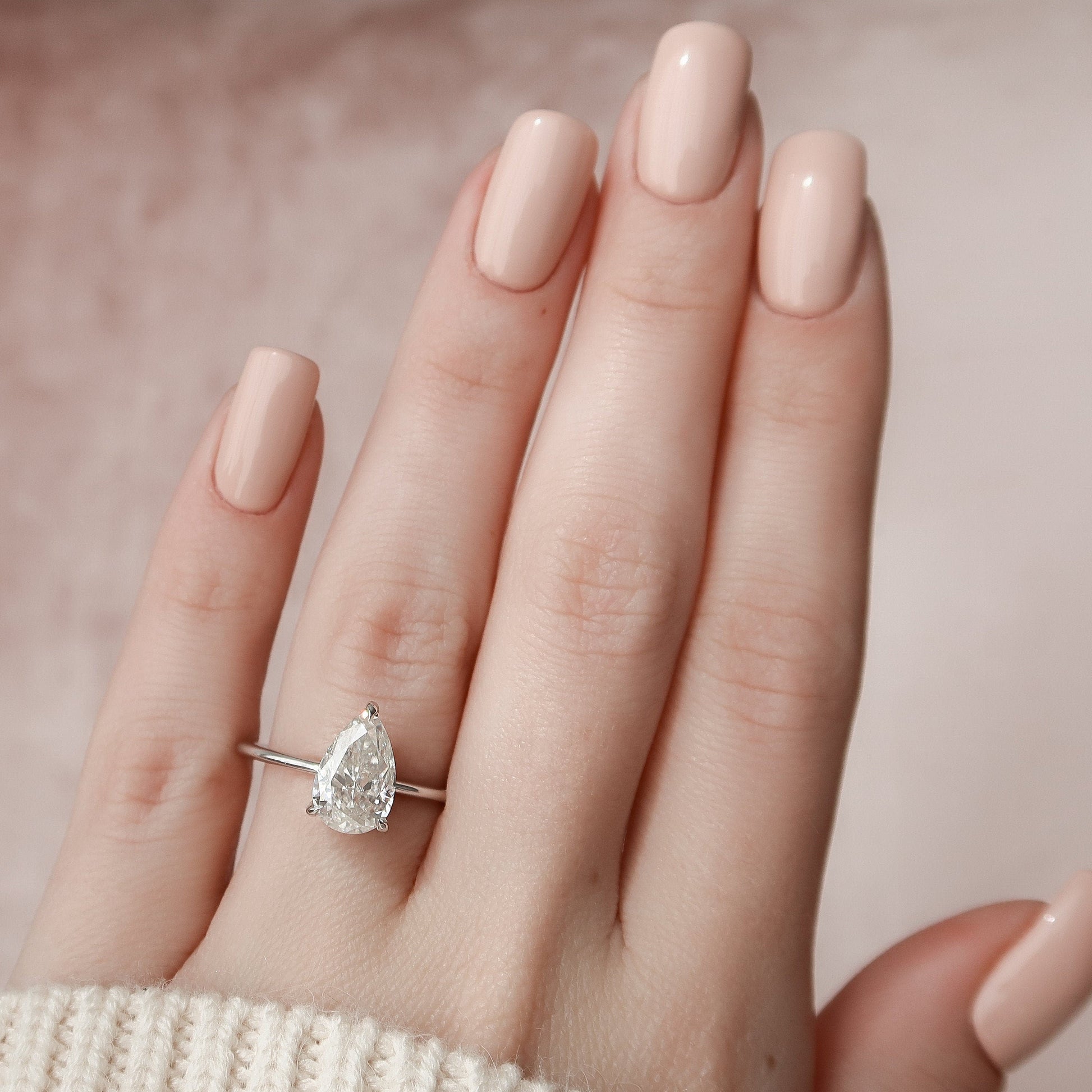 2.0 CT Pear Solitaire & Hidden Halo Style Moissanite Engagement Ring 5