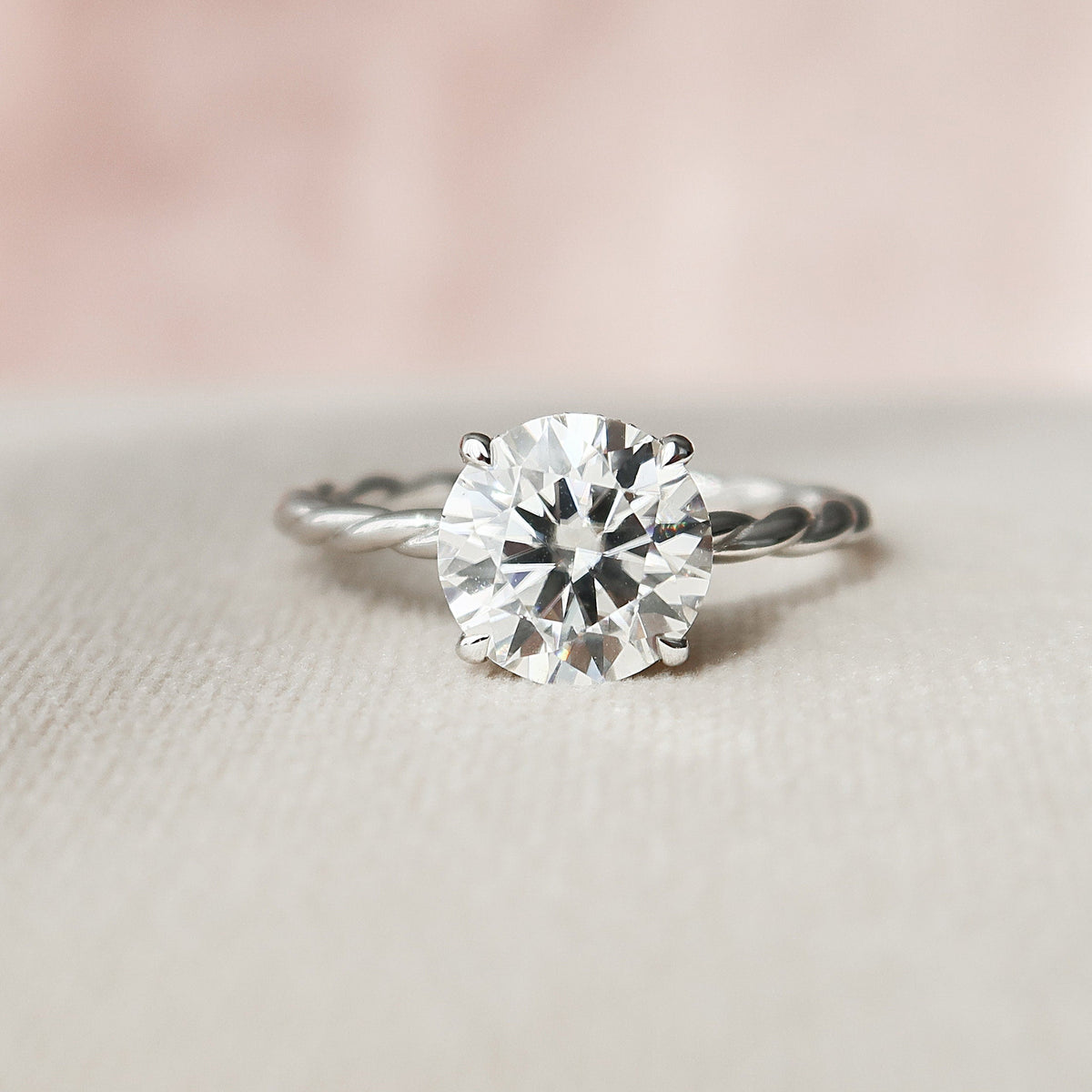 2.5 CT Round Cut Solitaire & Twisted Band Moissanite Engagement Ring 7