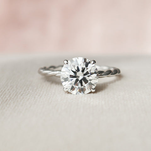 2.5 CT Round Cut Solitaire & Twisted Band Moissanite Engagement Ring 7