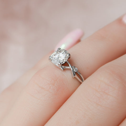 1.0 CT Round Cut Twig Style Pave Moissanite Engagement Ring 9