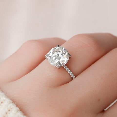 2.5 CT Round Hidden Halo & Pave Setting Moissanite Engagement Ring 6