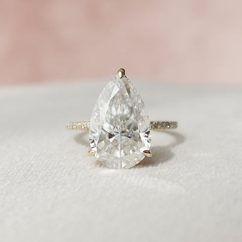 4.5 CT Pear Cut Solitaire & Pave Setting Moissanite Engagement Ring 2