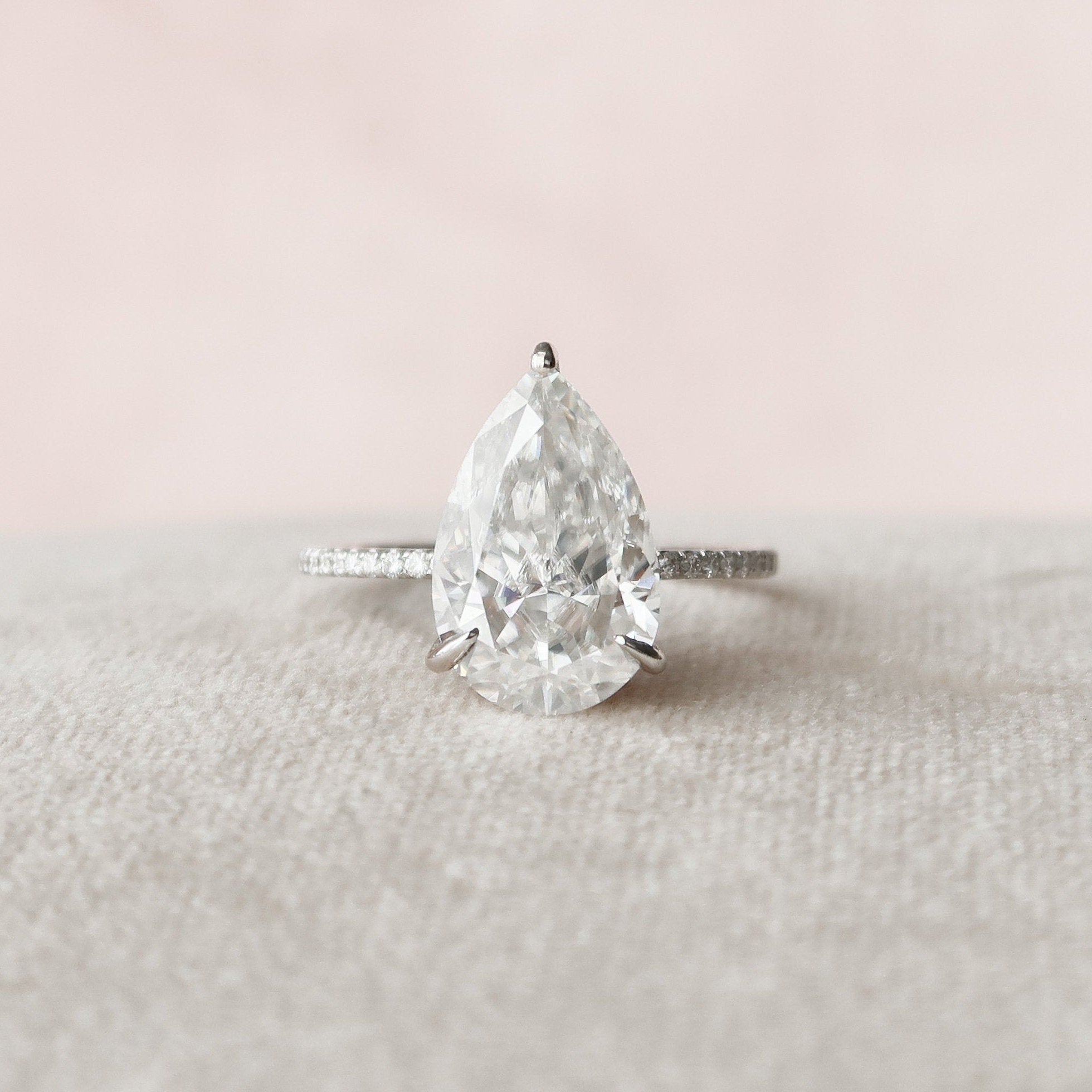 4.5 CT Pear Cut Solitaire & Pave Setting Moissanite Engagement Ring 4