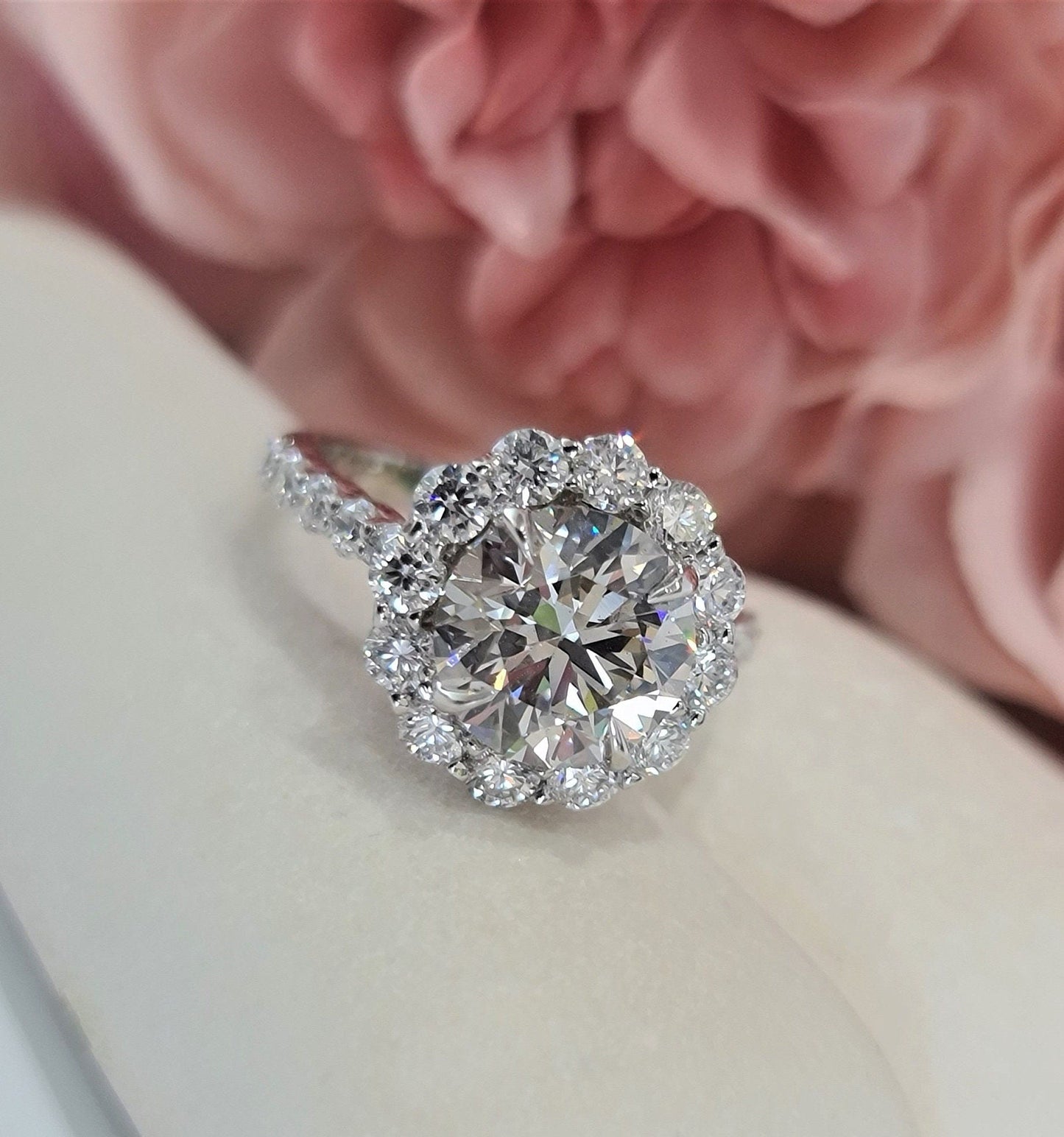 Round Halo & Pave Lab Grown Diamond Engagement Ring