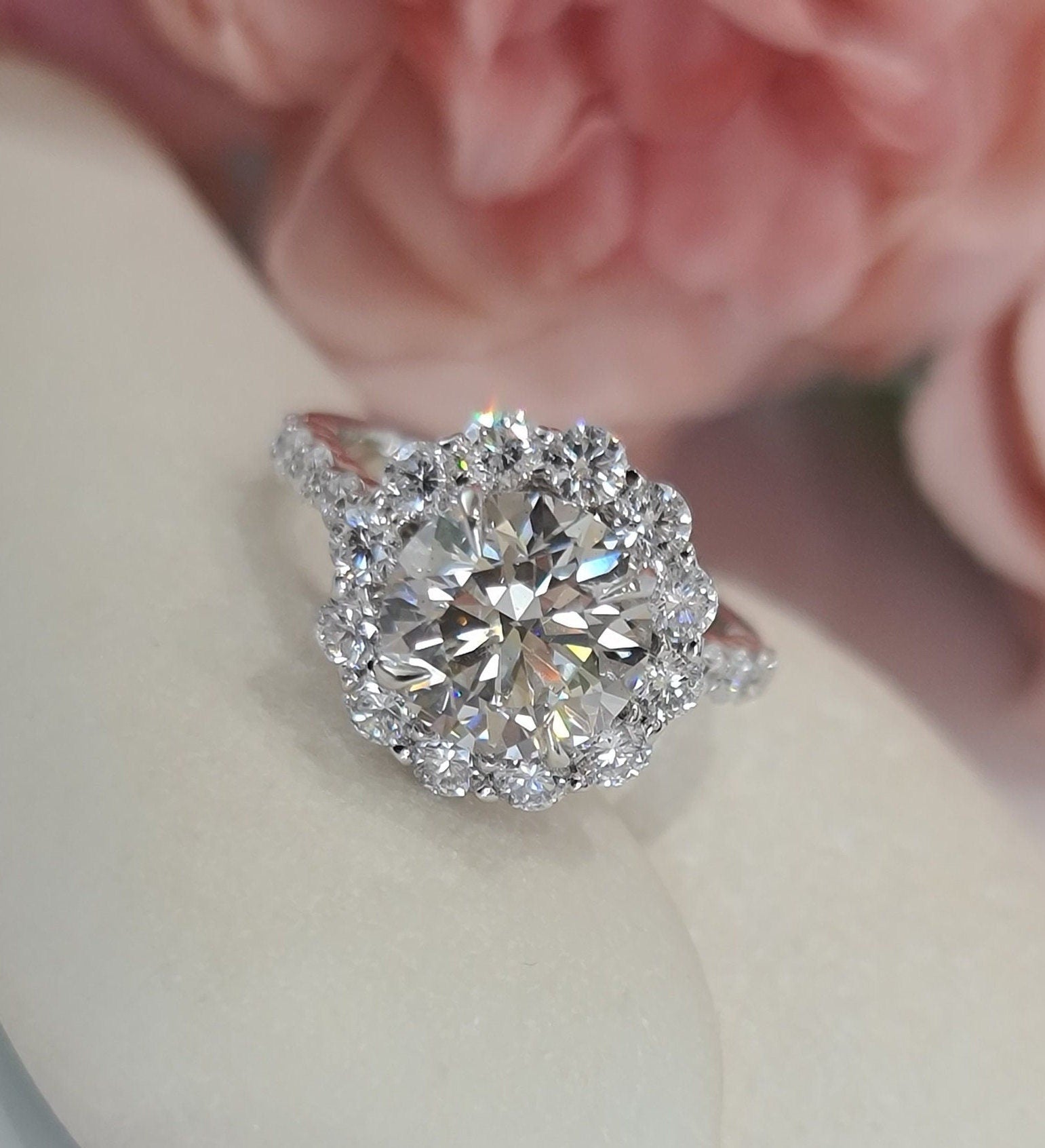 Round Halo & Pave Lab Grown Diamond Engagement Ring