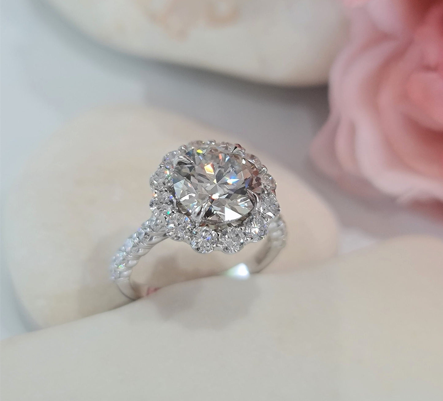 Round Halo & Pave Lab Grown Diamond Engagement Ring