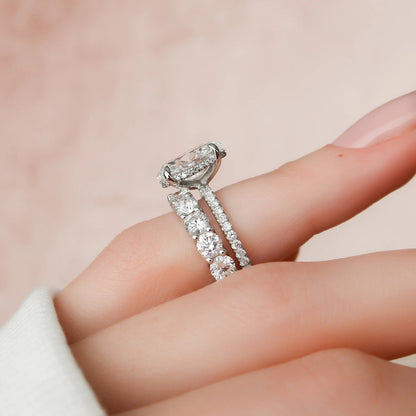 3 CT Oval Cut Hidden Halo & Pave Styled Lab Grown Bridal Ring Set