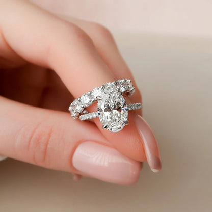 3 CT Oval Cut Hidden Halo & Pave Styled Lab Grown Bridal Ring Set