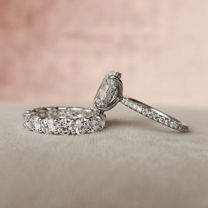 3 CT Oval Cut Hidden Halo & Pave Styled Lab Grown Bridal Ring Set