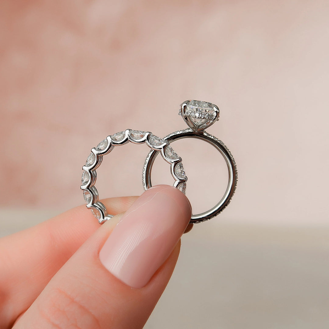 3 CT Oval Cut Hidden Halo & Pave Styled Lab Grown Bridal Ring Set