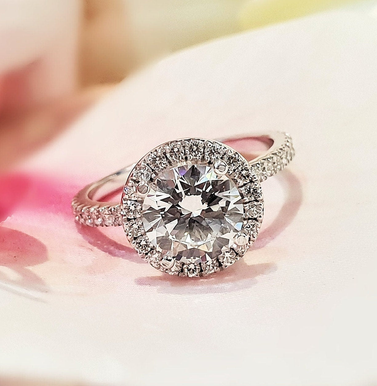 Round Halo & Pave Lab Grown Diamond Engagement Ring