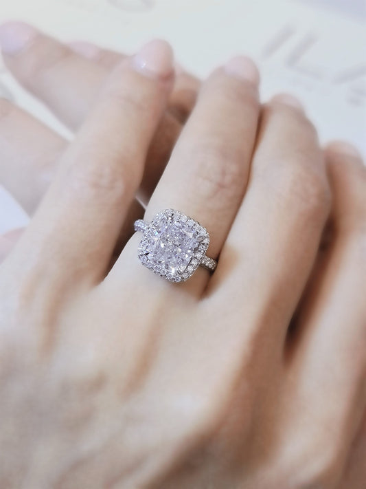 Cushion Halo & Pave Lab Grown Diamond Engagement Ring
