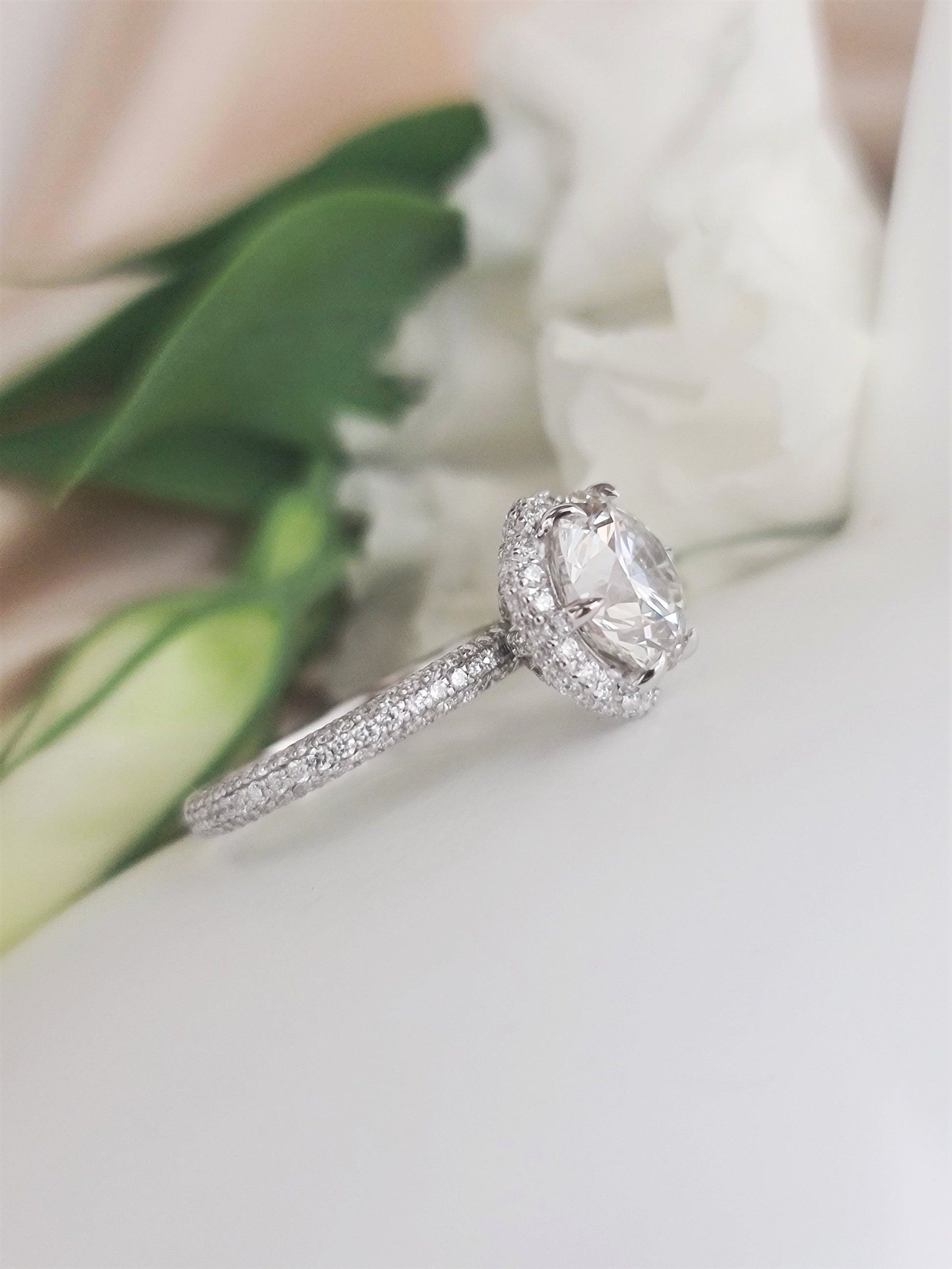 Round Pave Lab Grown Diamond Engagement Ring