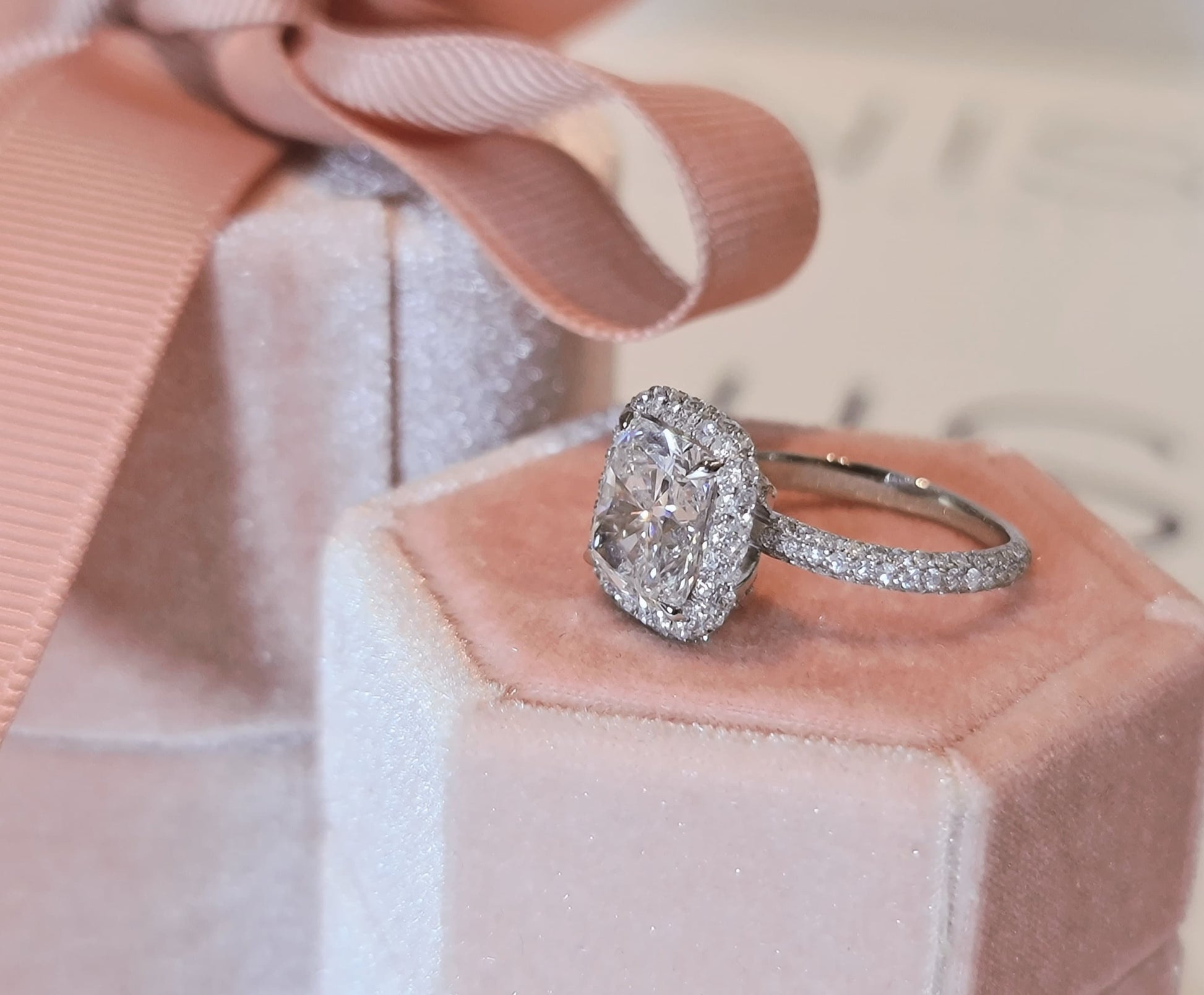 Cushion Halo & Pave Lab Grown Diamond Engagement Ring