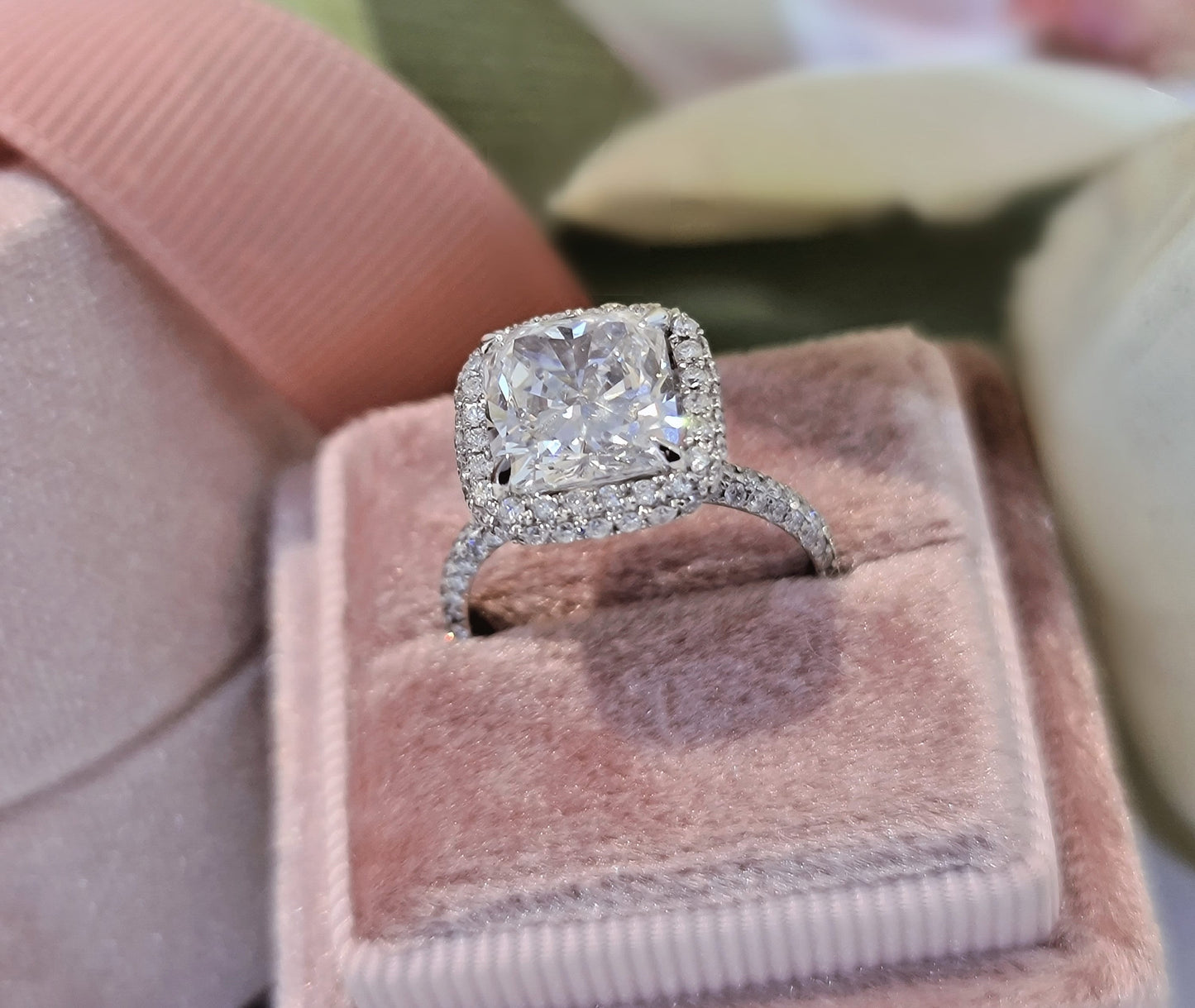Cushion Halo & Pave Lab Grown Diamond Engagement Ring