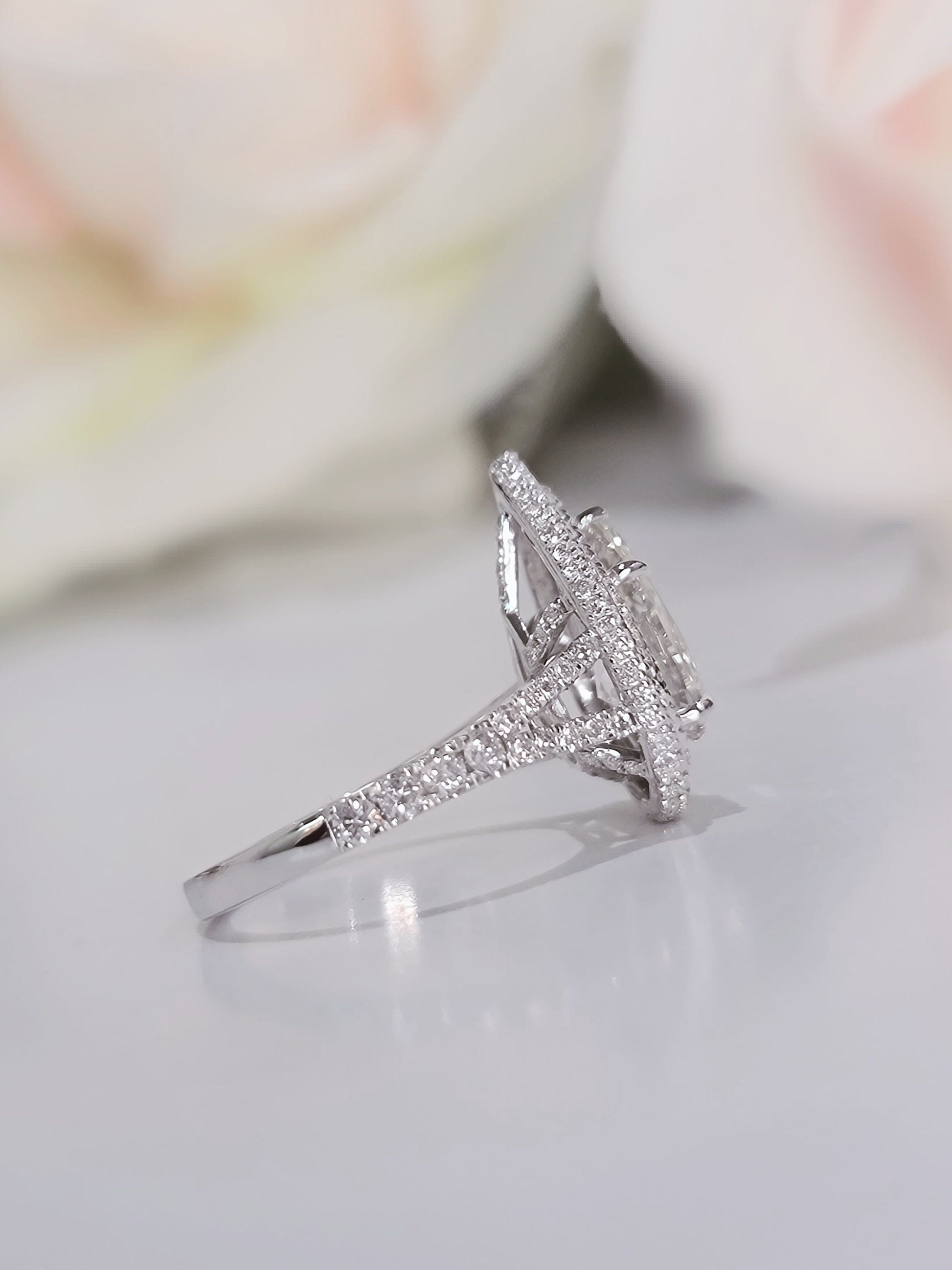 Pear Double Halo & Pave Lab Grown Diamond Engagement Ring