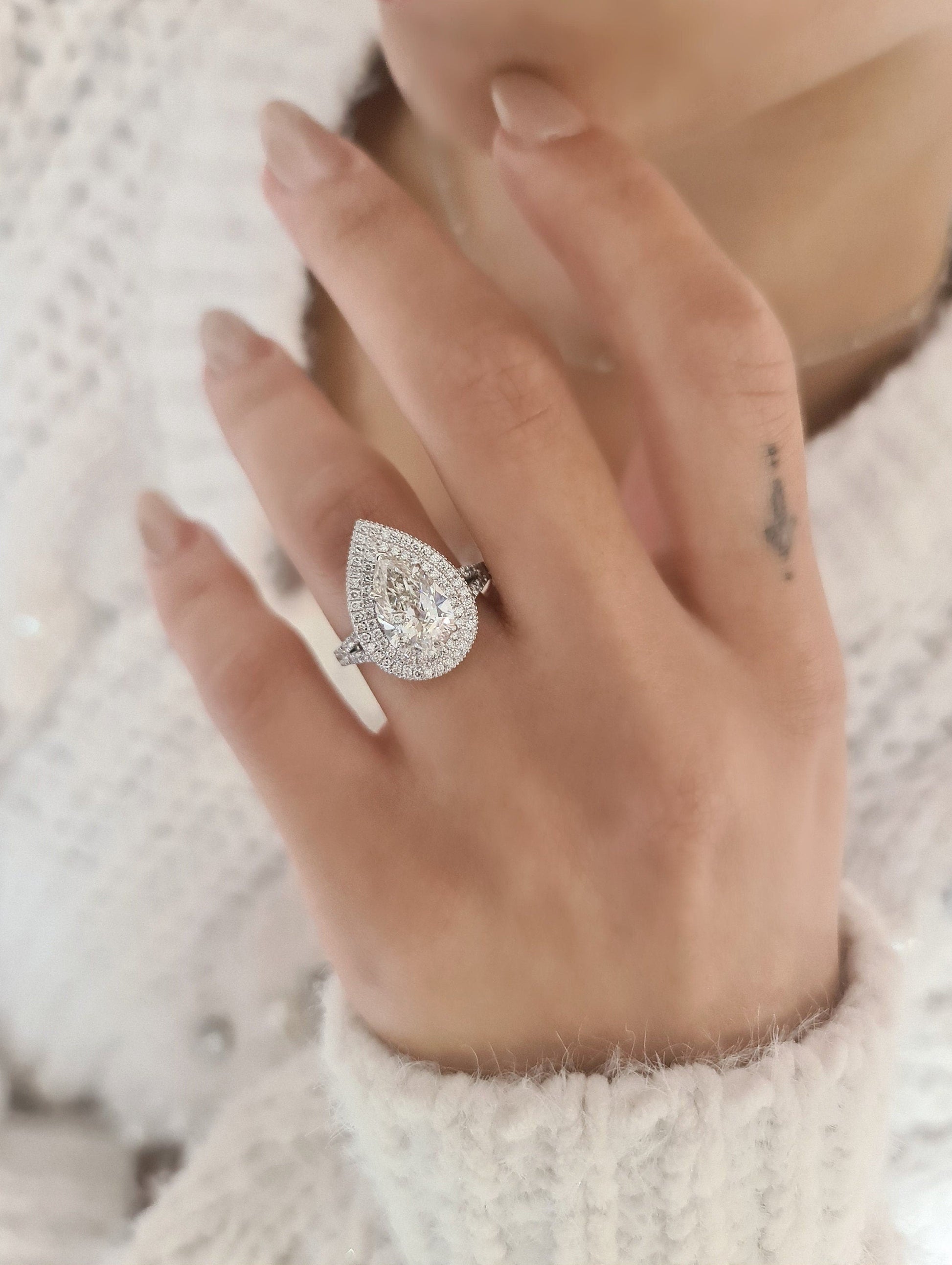 Pear Double Halo & Pave Lab Grown Diamond Engagement Ring