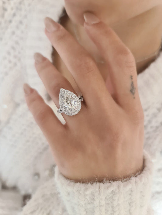 Pear Double Halo & Pave Lab Grown Diamond Engagement Ring