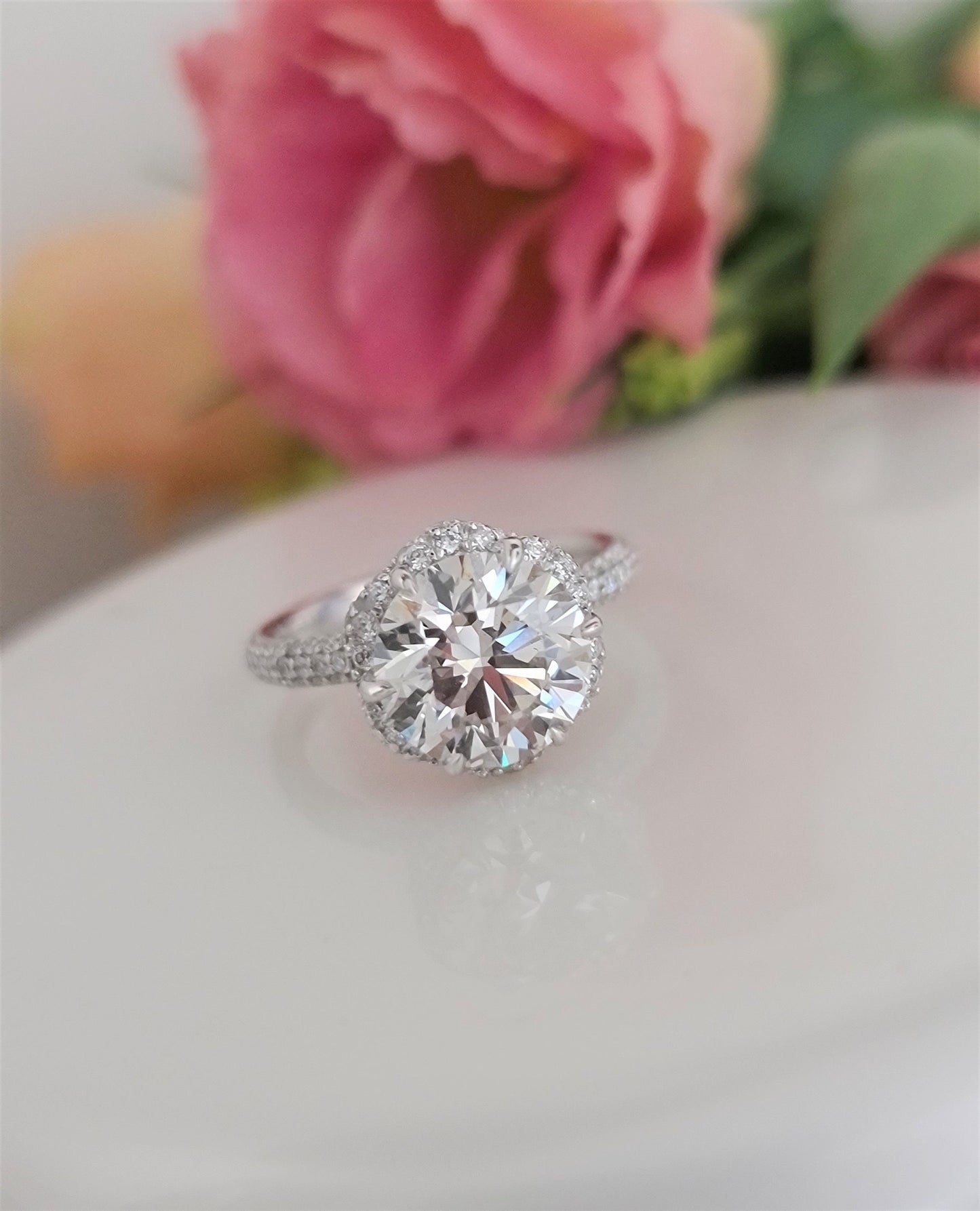 Round Pave Lab Grown Diamond Engagement Ring