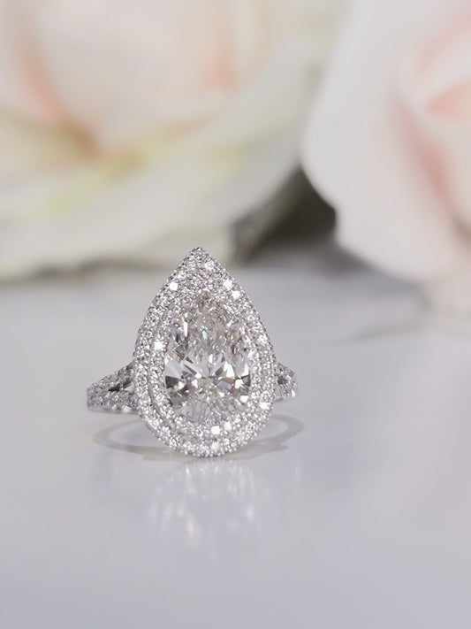 Pear Double Halo & Pave Lab Grown Diamond Engagement Ring