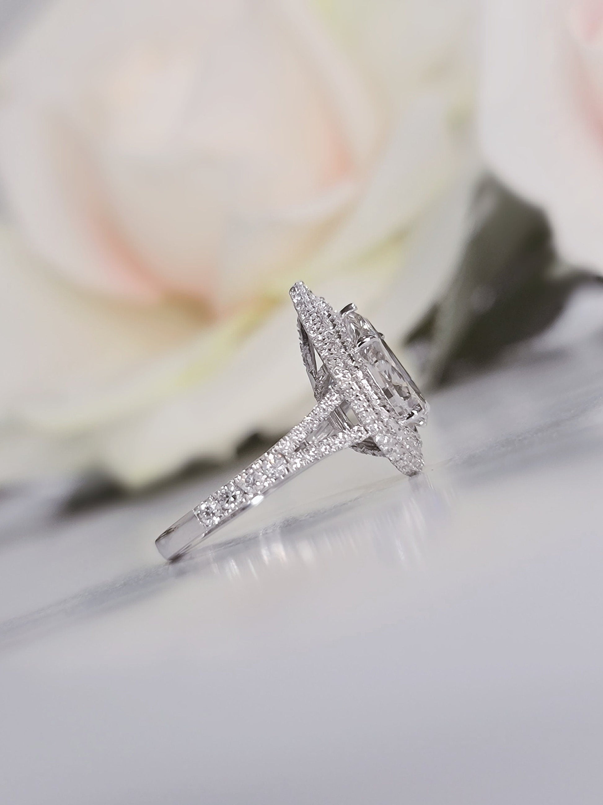 Pear Double Halo & Pave Lab Grown Diamond Engagement Ring