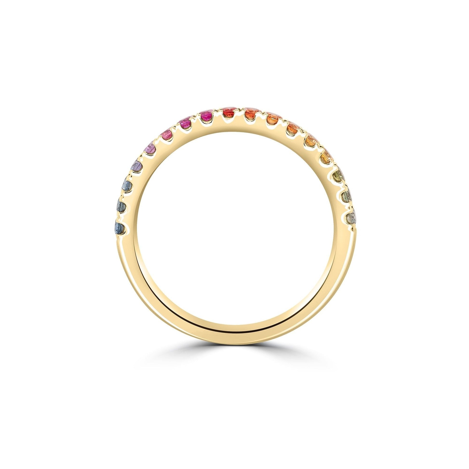 0.04 TCW Round Half Eternity Rainbow Sapphire Gemstone Wedding Band