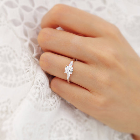 Round Three Stone Lab Grown Diamond Engagement Ring