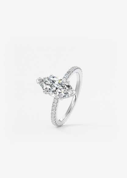 Marquise Hidden Halo Pave Lab Grown Diamond Engagement Ring