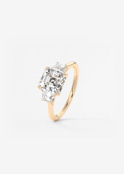 Asscher Three Stone Lab Grown Diamond Engagement Ring