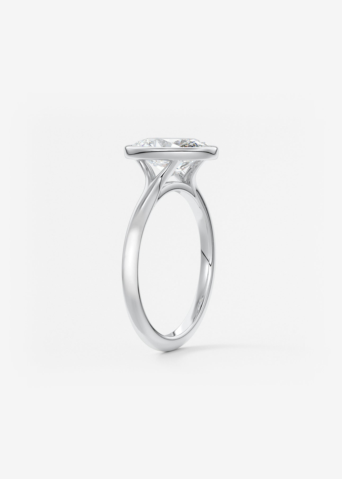 Oval Bezel/ Split Shank Lab Grown Diamond Engagement Ring